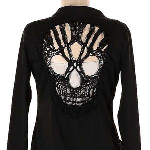 Ealey Fushi Black Long Sleeve Cardigan Skull Goth Girl Size M/L NWOTs